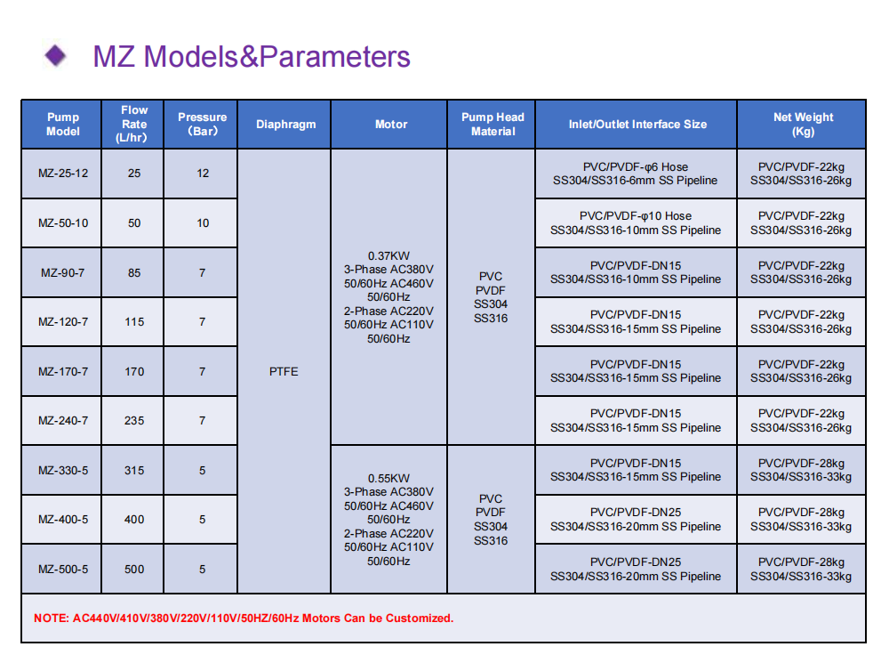 HEPHIS MZ MD Series Mechanical Diaphragm Metering Pump DATA SHEET_08